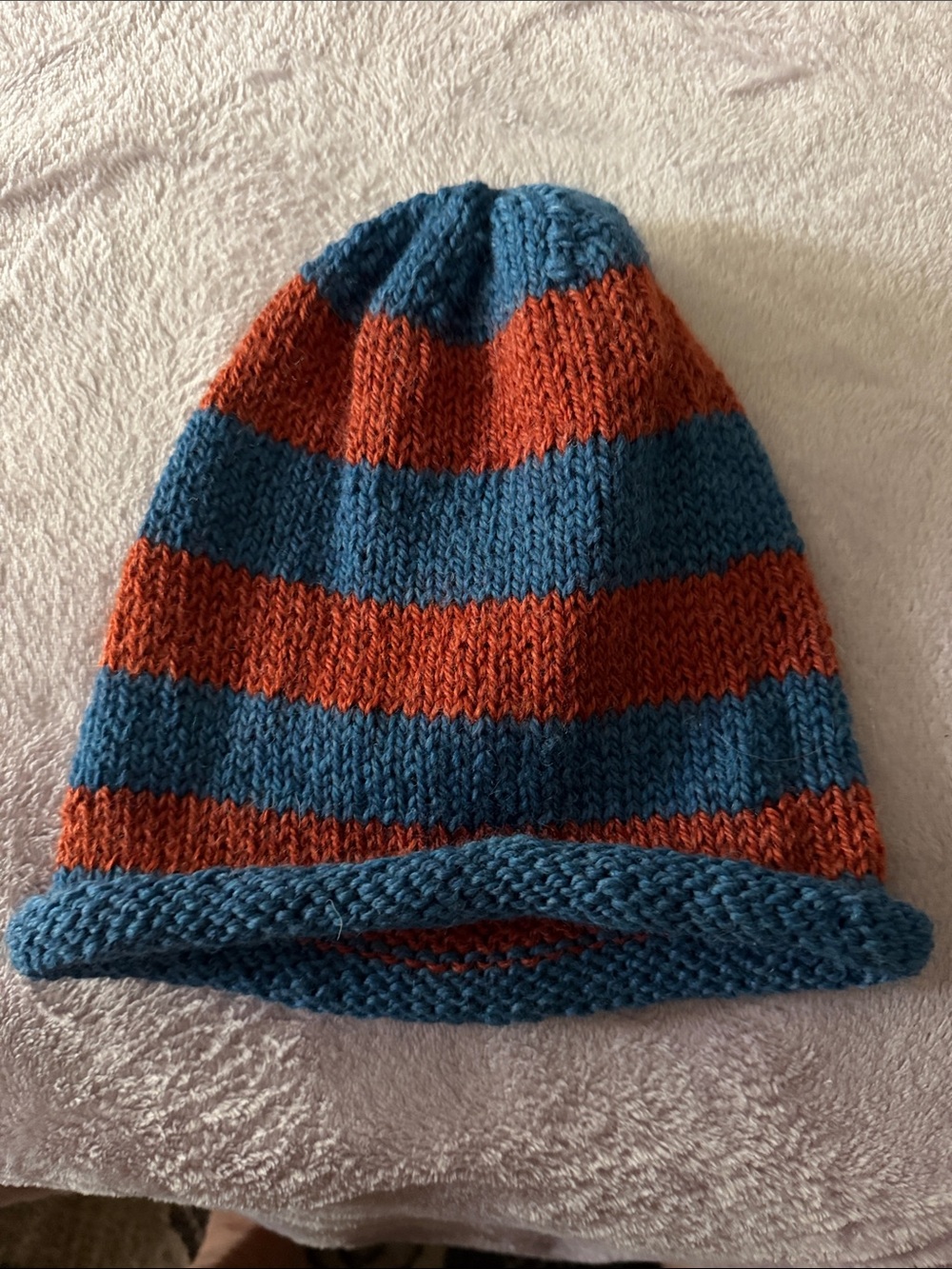 Unisex Adult Striped Knit Beanie - Blue & Orange
